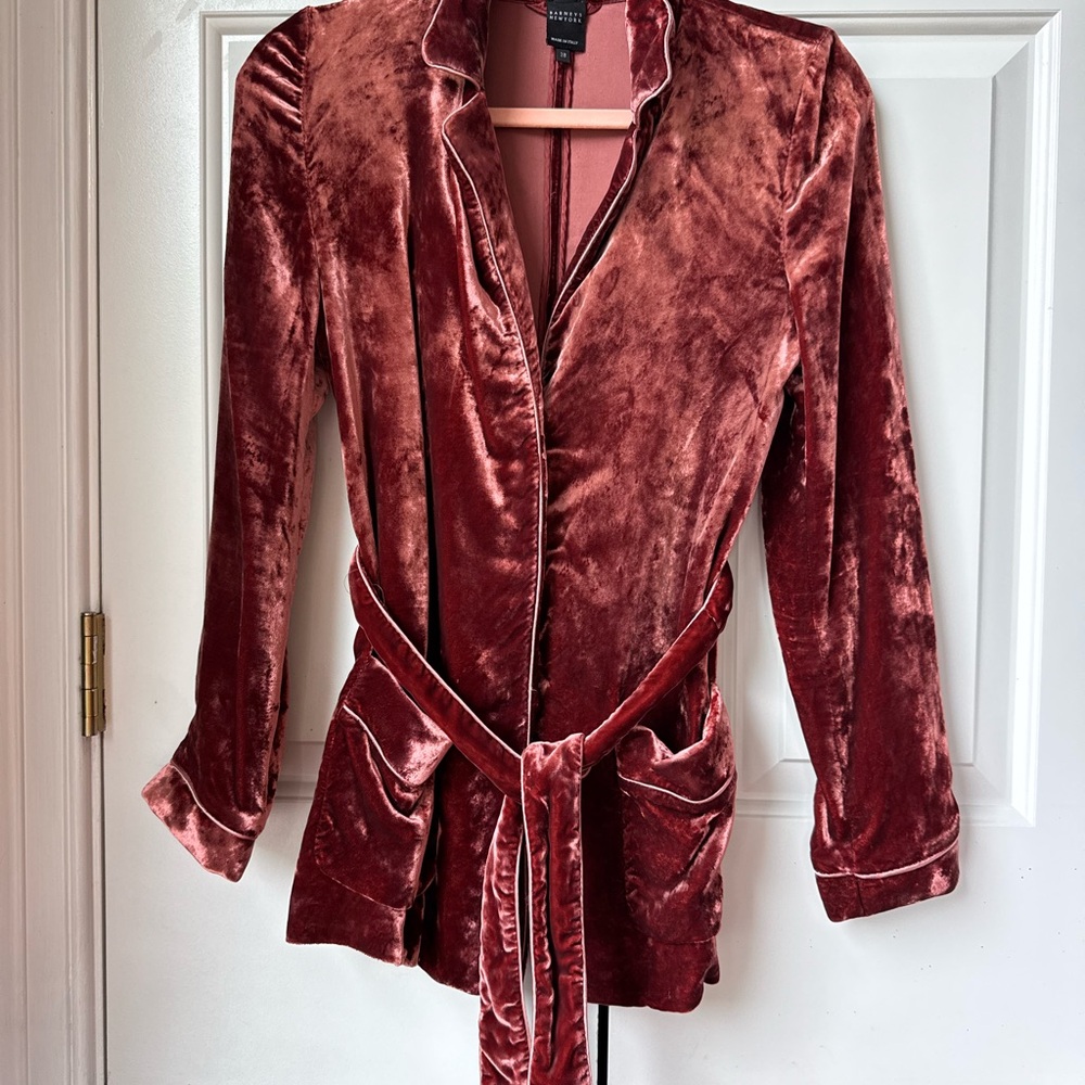 Barneys New York Velvet Robe in Rich Burgundy